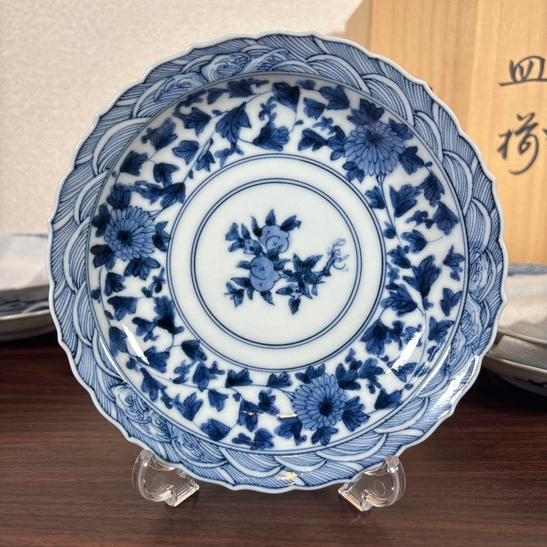 【BEAR190様】九谷焼　山本長左　小皿（唐草）5枚　＆取皿（桃果唐草文）5枚