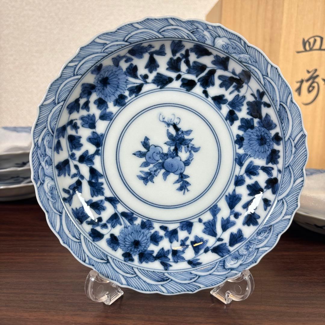 【BEAR190様】九谷焼　山本長左　小皿（唐草）5枚　＆取皿（桃果唐草文）5枚