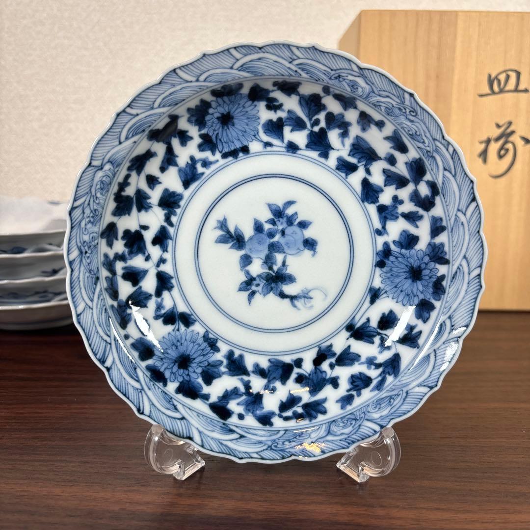 【BEAR190様】九谷焼　山本長左　小皿（唐草）5枚　＆取皿（桃果唐草文）5枚