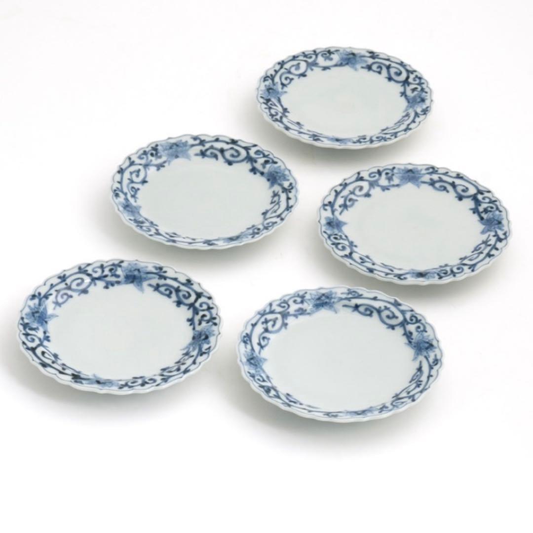 【BEAR190様】九谷焼　山本長左　小皿（唐草）5枚　＆取皿（桃果唐草文）5枚