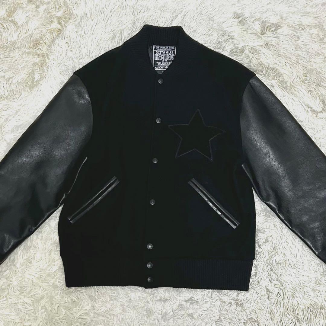 極美品　ヒステリックグラマー　レザー切り替え　スタジャン　ブラック　ウール　XL