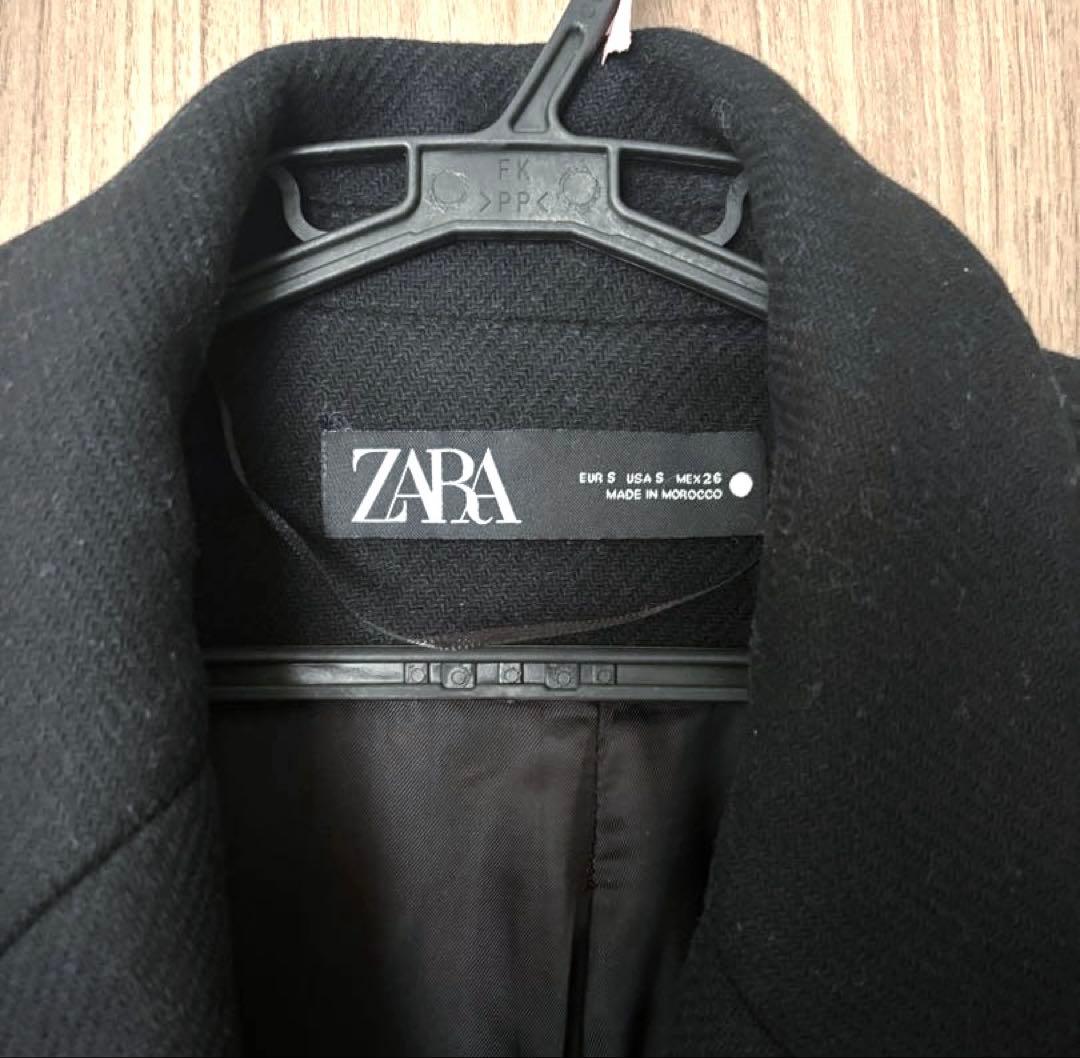 ZARA ウール混　ダブル　ロングコート　ブラック