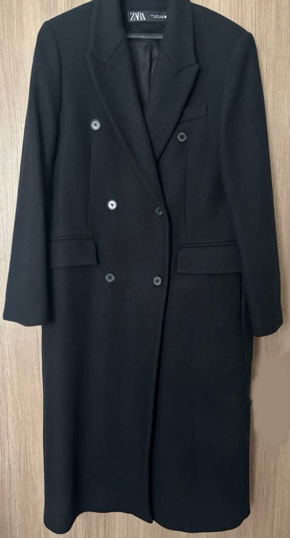 ZARA ウール混　ダブル　ロングコート　ブラック
