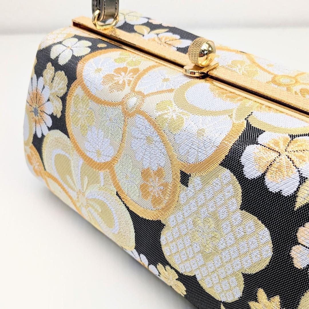 和装 草履 バッグ セット 帯地 梅 黒 金 ブラック フリーサイズ w5-8