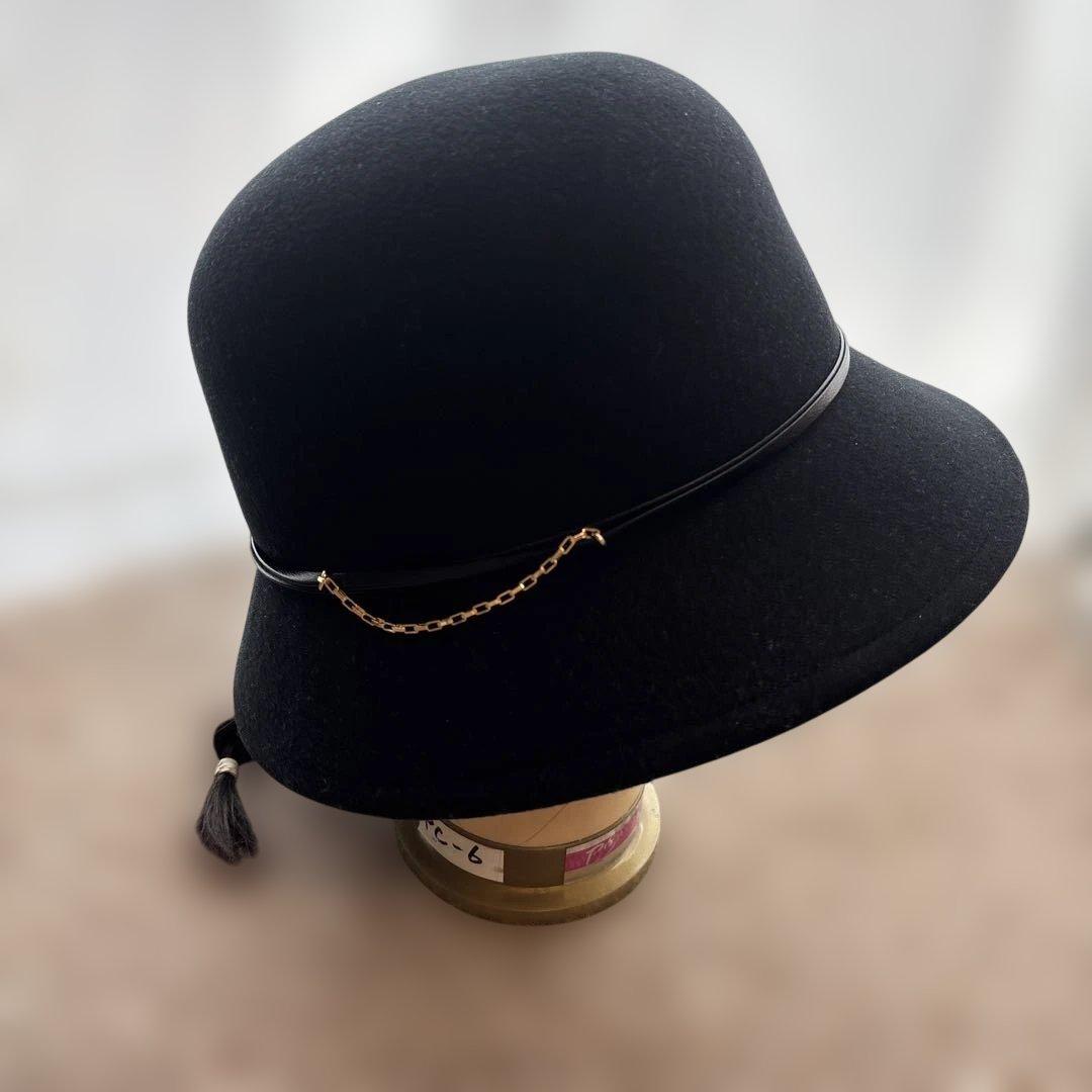 新品　CA4LA カシラ　クロッシェ　黒のウールフェルトハット