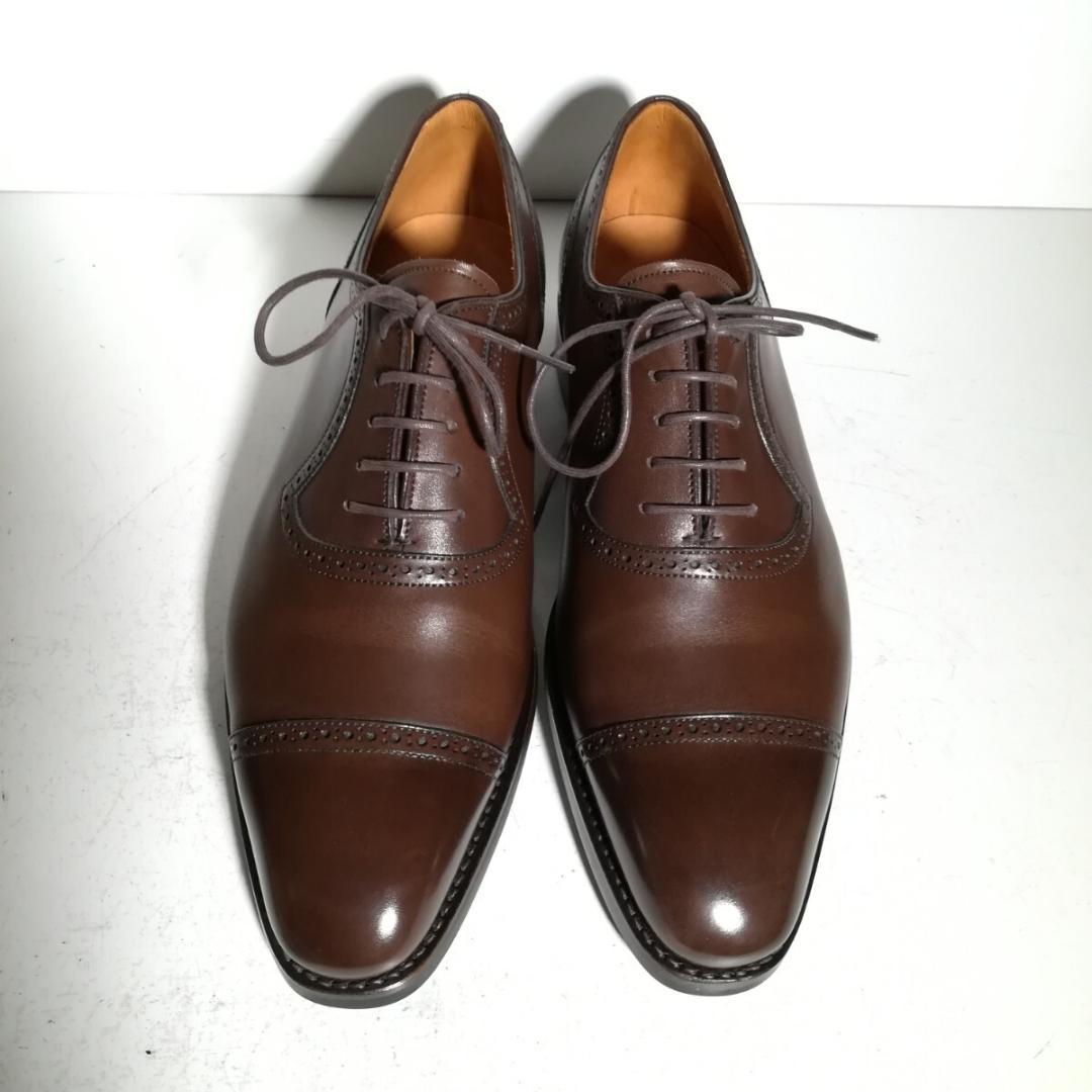 c0683 未使用に近い 値下げ不可 三陽山長 パンチドキャップトゥ 6.5 茶