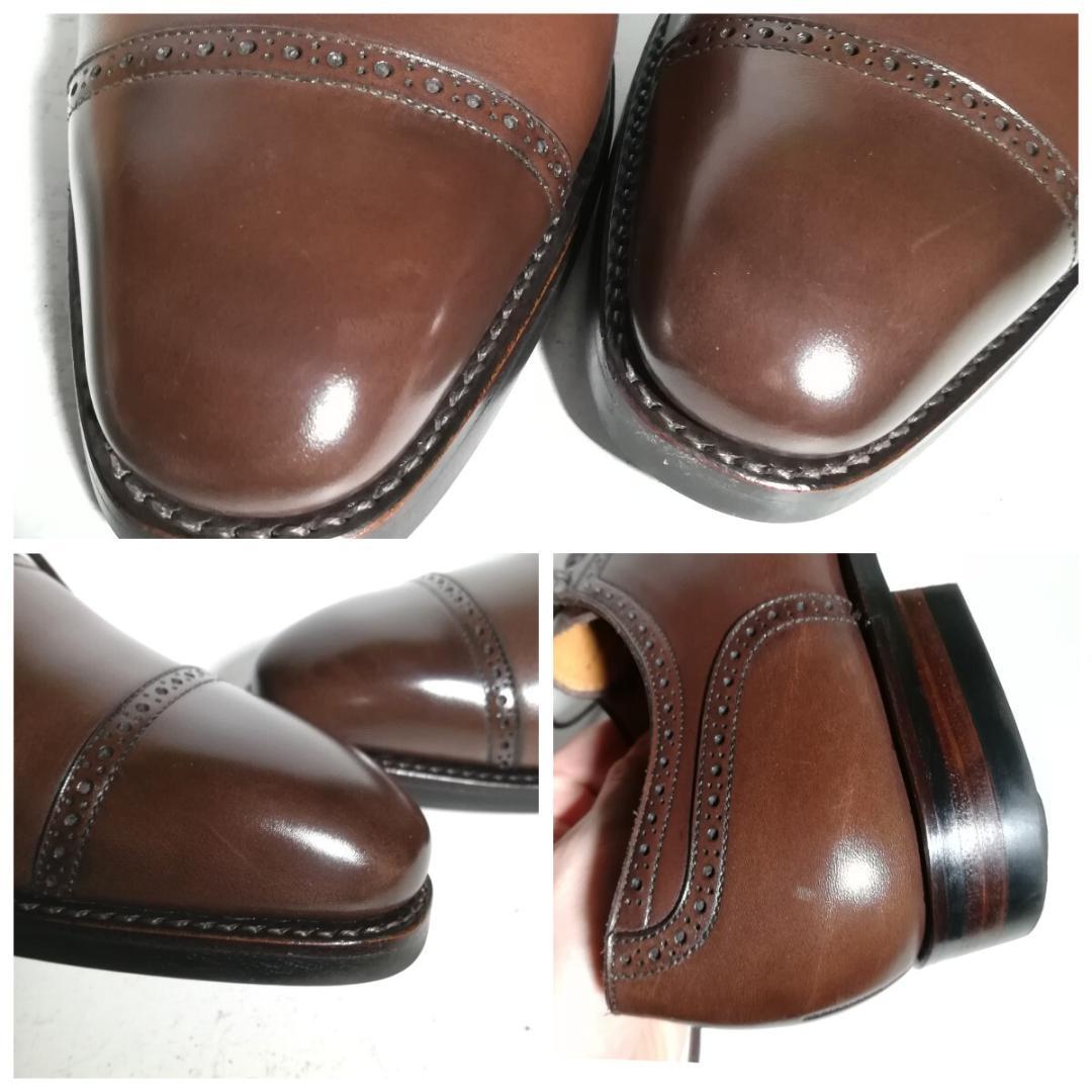 c0683 未使用に近い 値下げ不可 三陽山長 パンチドキャップトゥ 6.5 茶