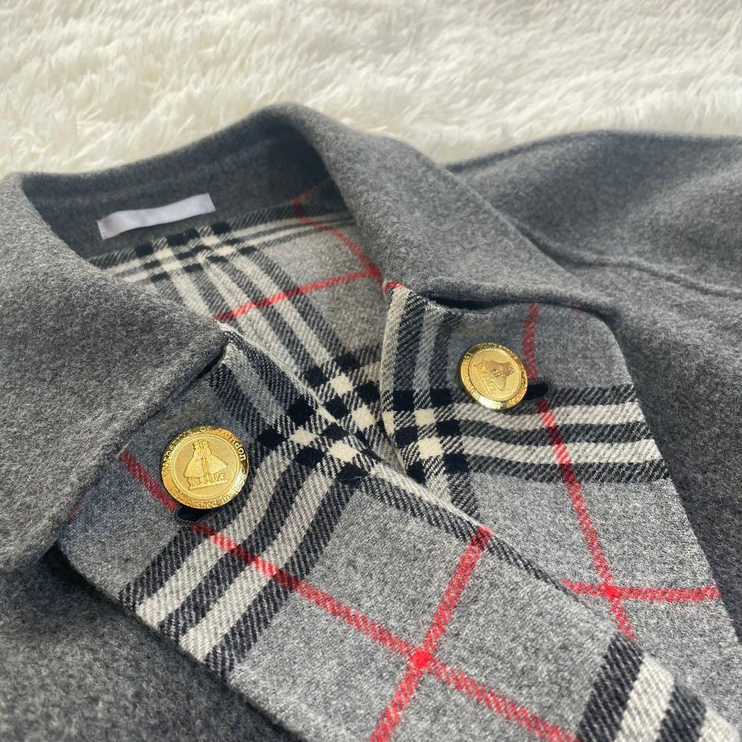 BURBERRYS 金ボタン ノバチェック グレー　カシミア　混　コート XL