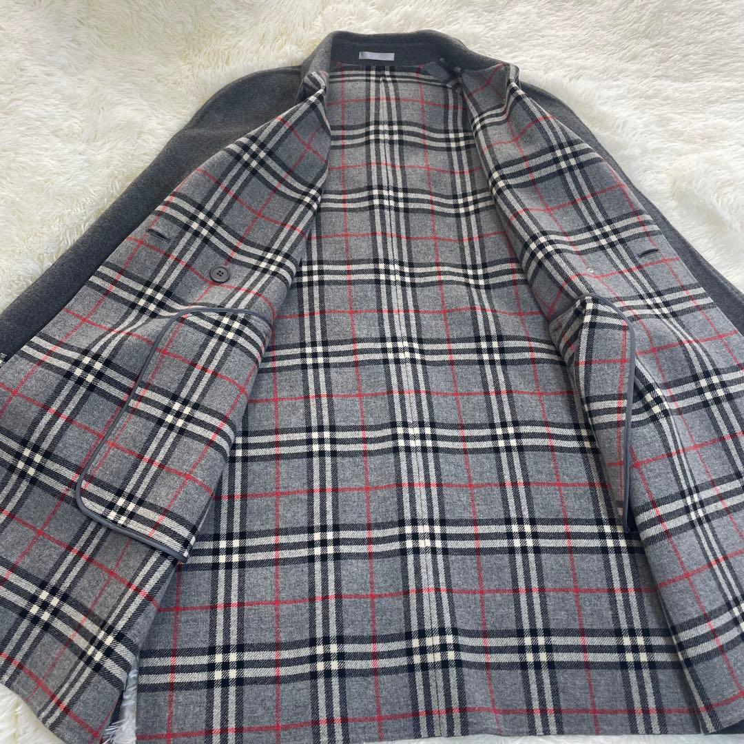 BURBERRYS 金ボタン ノバチェック グレー　カシミア　混　コート XL
