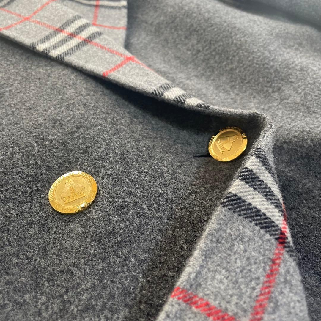 BURBERRYS 金ボタン ノバチェック グレー　カシミア　混　コート XL