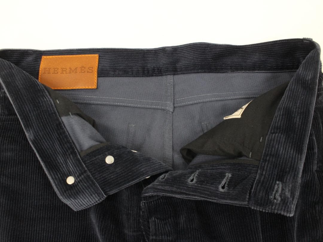 ▲HERMESエルメス コーデュロイ セリエボタン ボタンホックパンツ ブルー系