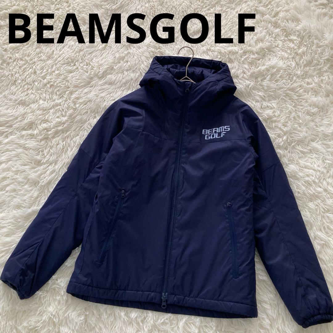 ビームスゴルフ ナイロンジャケット 中綿 S フード ネイビー ダブルジップ