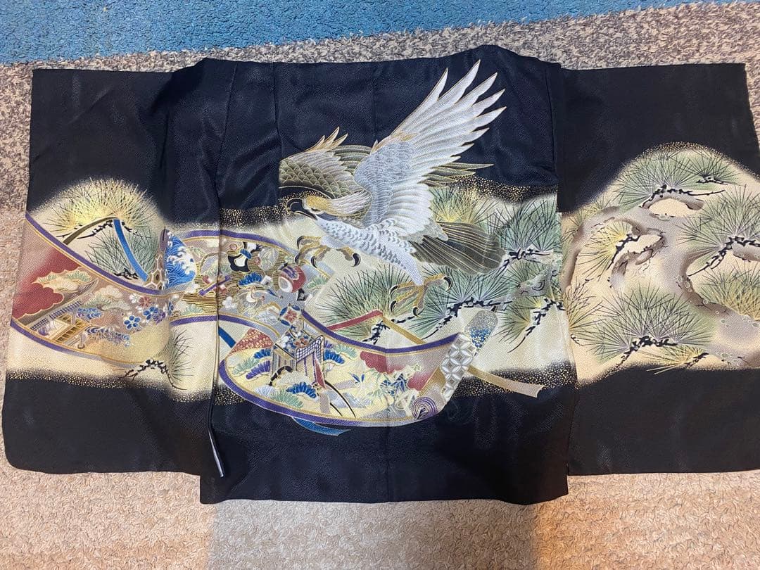 子供用 七五三 着物 黒地 刺繍　5歳