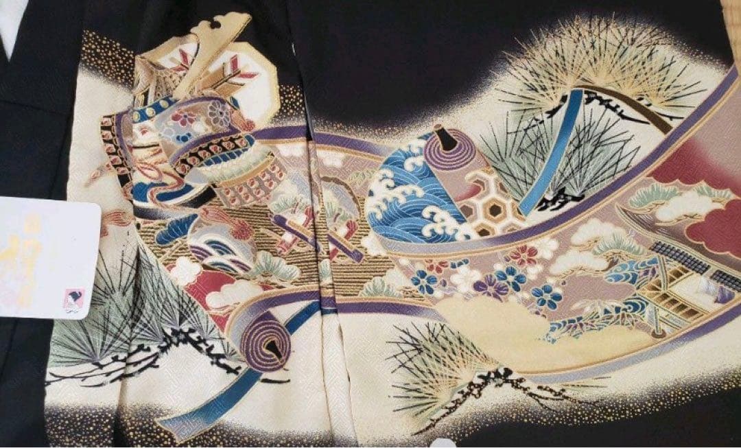 子供用 七五三 着物 黒地 刺繍　5歳