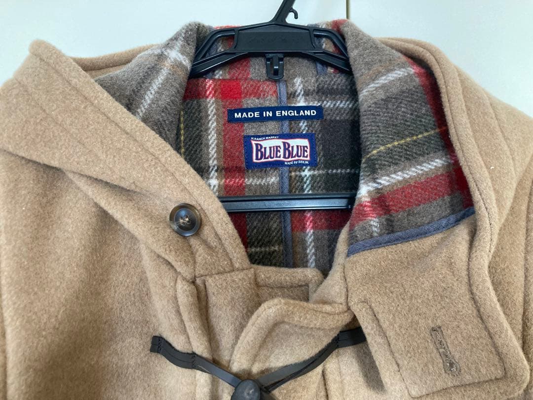 BLUE BLUE メンズ ベージュダッフルロングコート フード付き