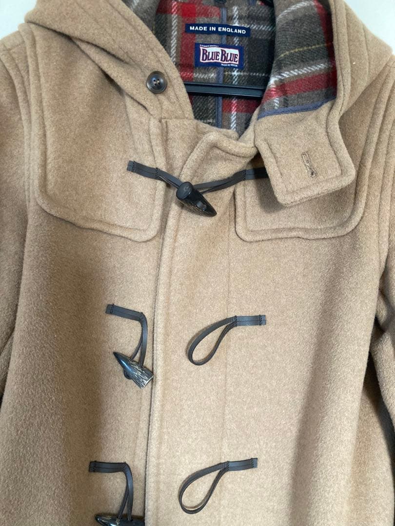 BLUE BLUE メンズ ベージュダッフルロングコート フード付き