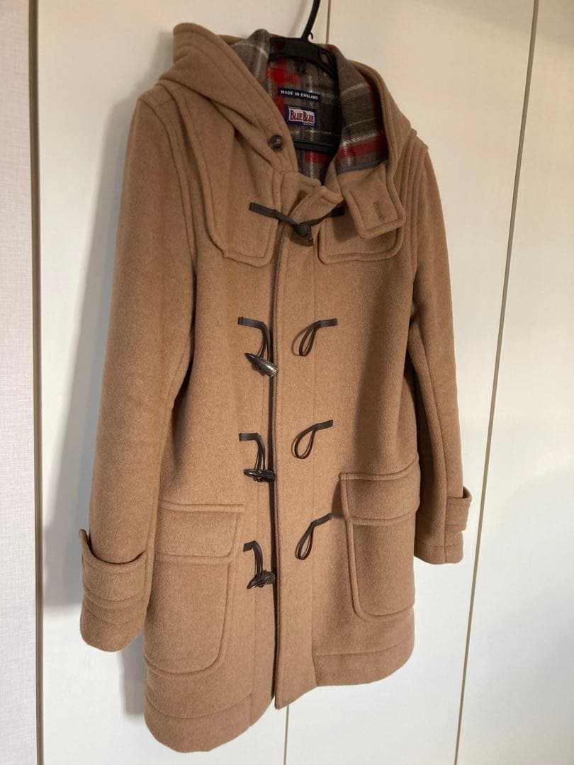 BLUE BLUE メンズ ベージュダッフルロングコート フード付き