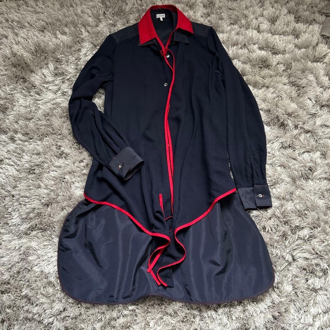 ロエベ　ロングシャツ　シャツドレス　袖シースルー　ターンアップ