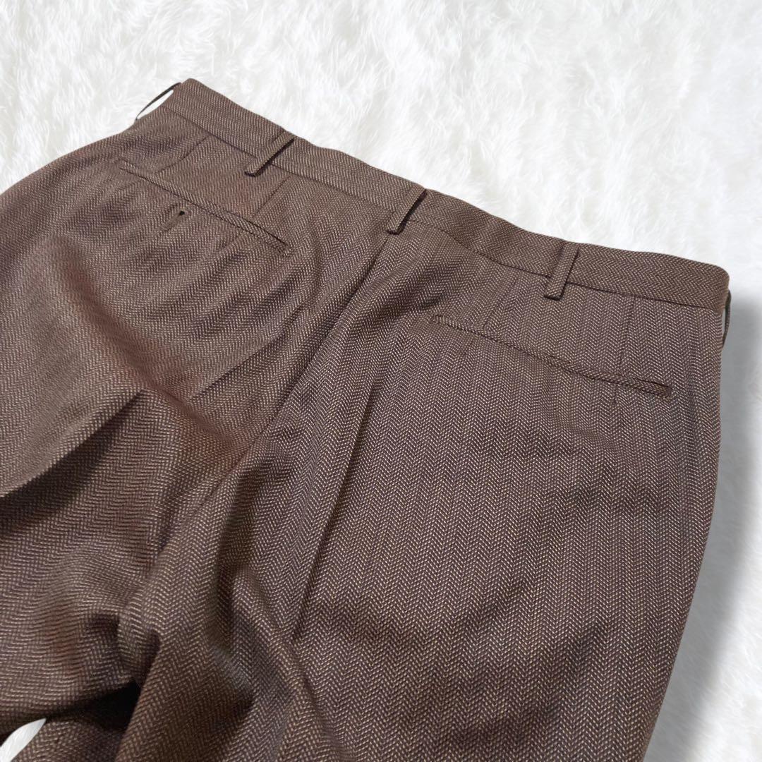 美品 三越 スーツ ヘリンボーン ブラウン 高級生地 MITSUKOSHI