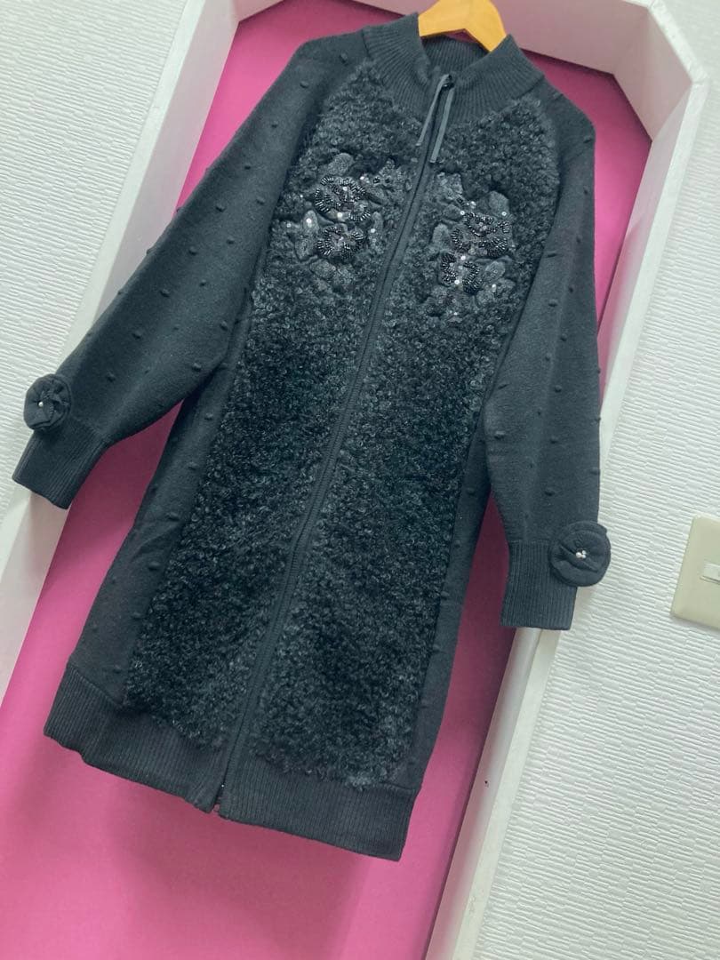 ♡スパンコールボアニット×ボッブル編ニットジャケット