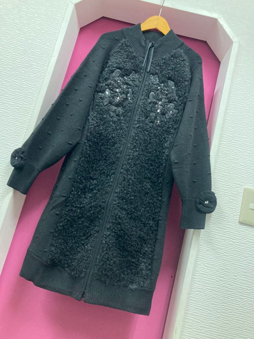 ♡スパンコールボアニット×ボッブル編ニットジャケット