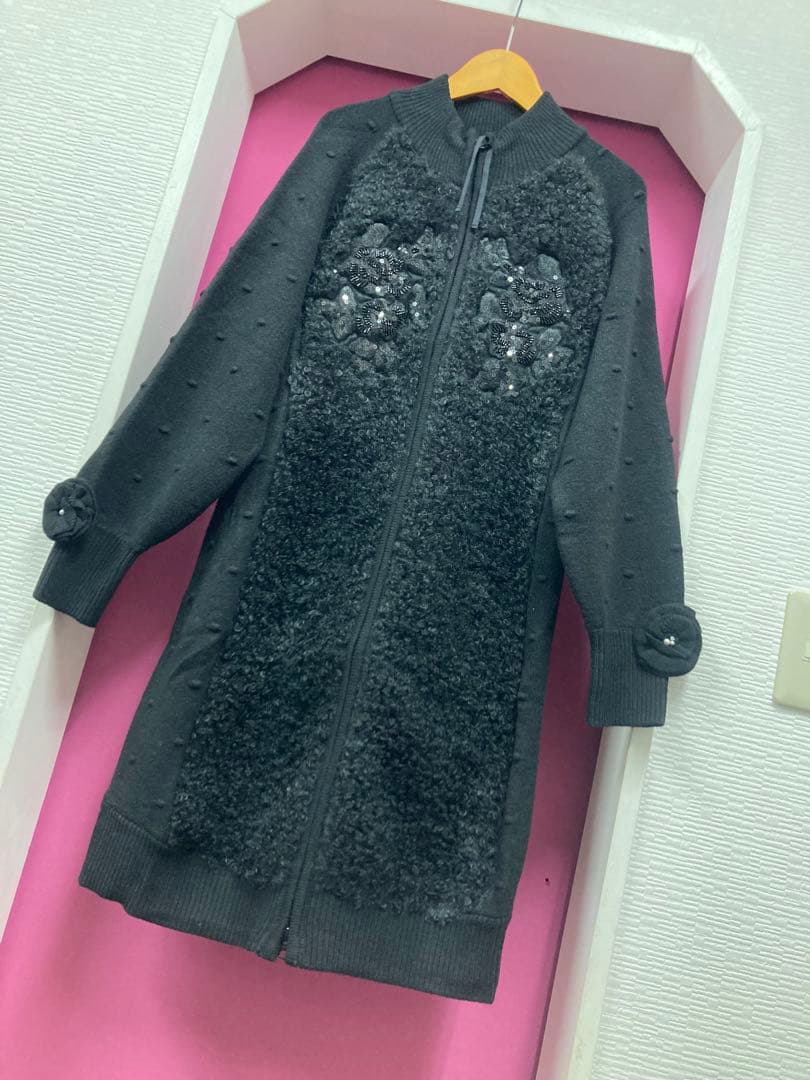 ♡スパンコールボアニット×ボッブル編ニットジャケット