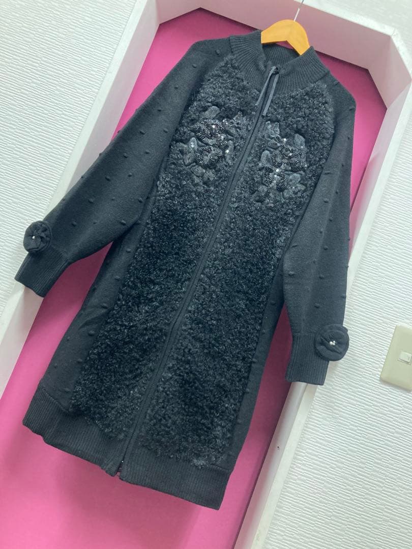 ♡スパンコールボアニット×ボッブル編ニットジャケット