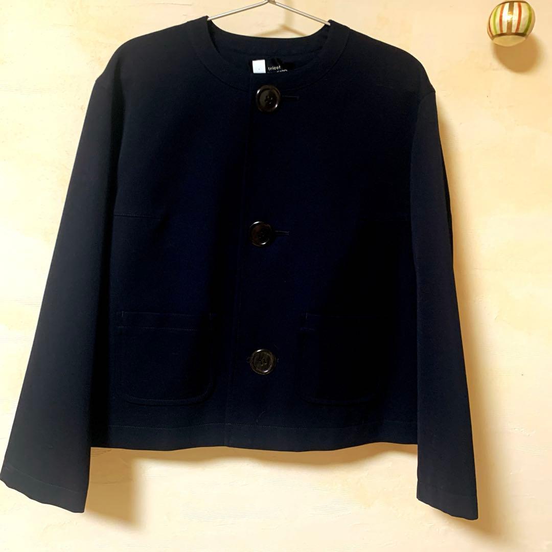 tricot ネイビー ノーカラージャケット
