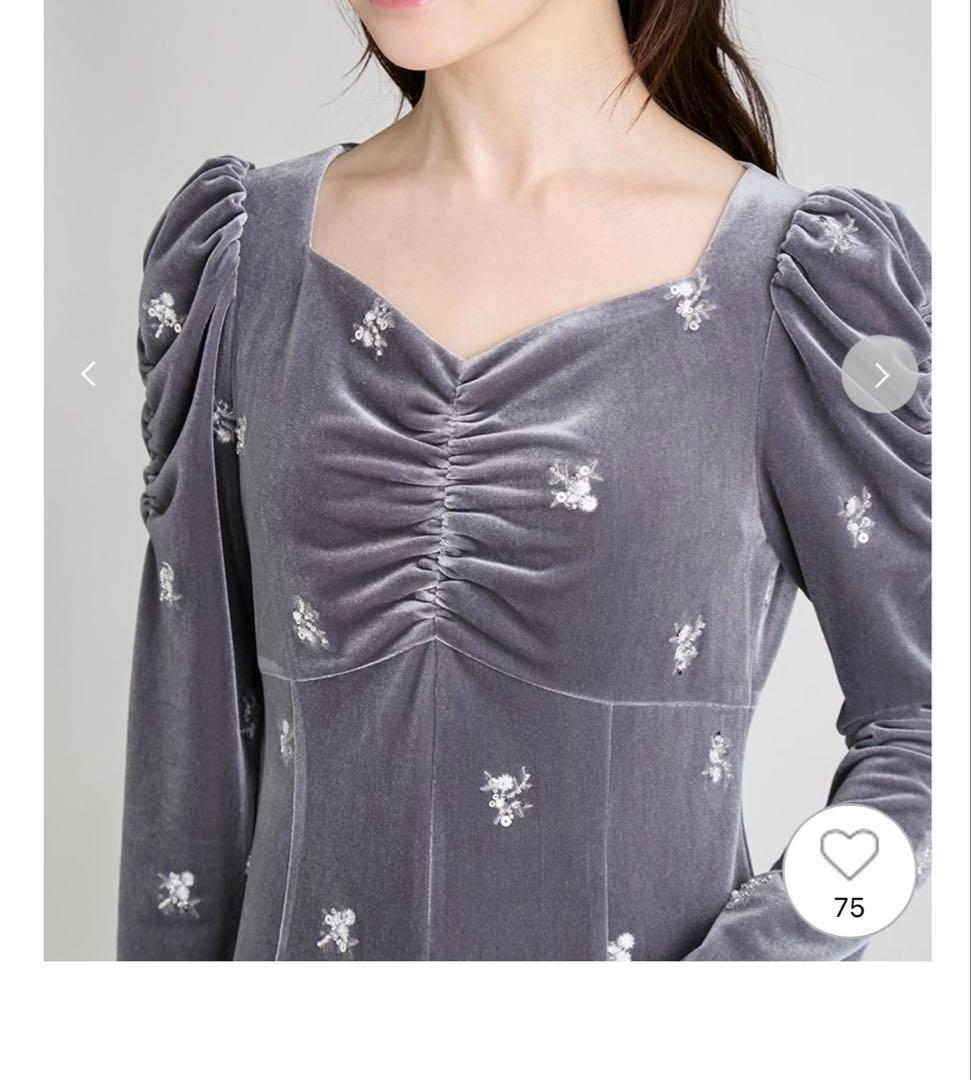 CELFORD 花柄刺繍 ベロアワンピース GRY 36サイズ