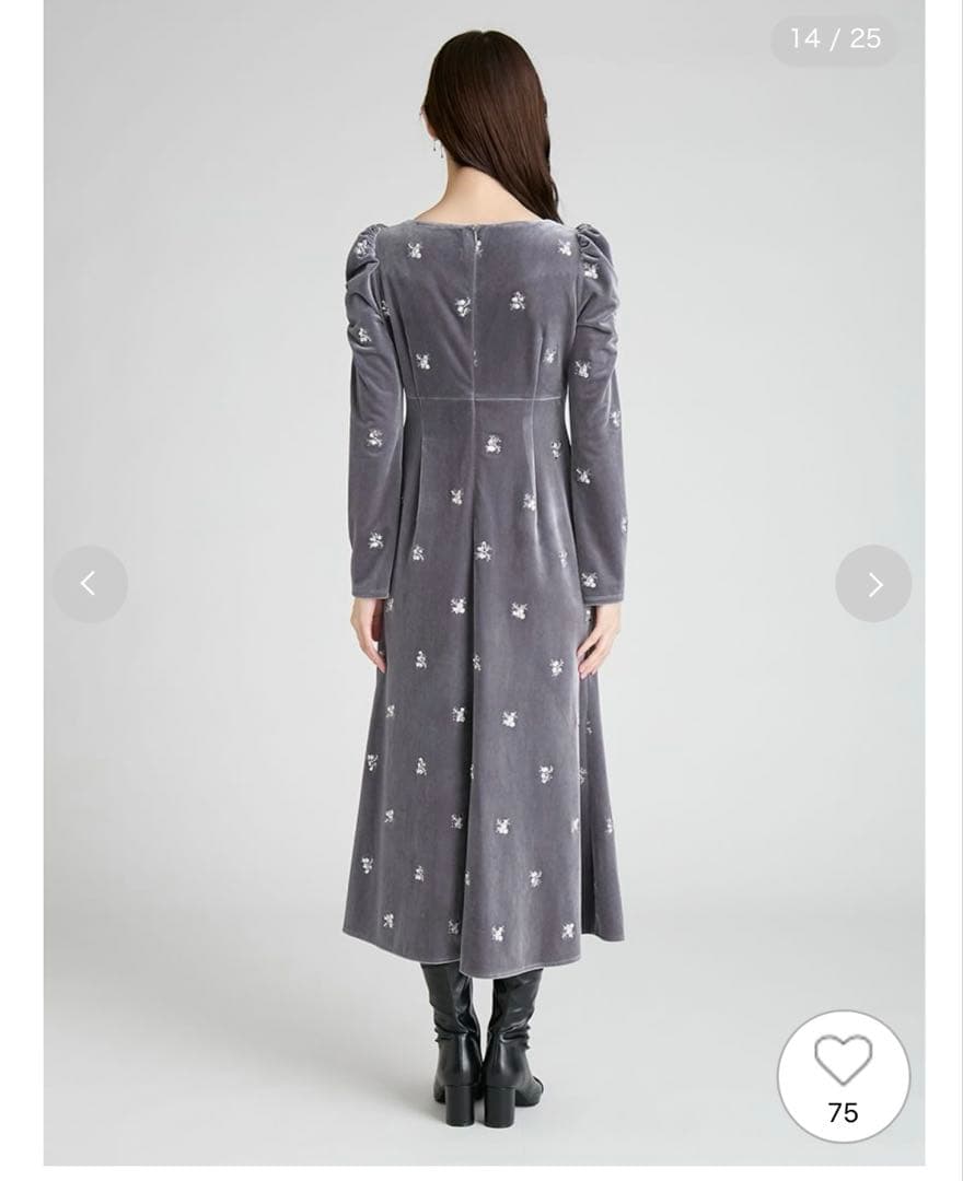 CELFORD 花柄刺繍 ベロアワンピース GRY 36サイズ