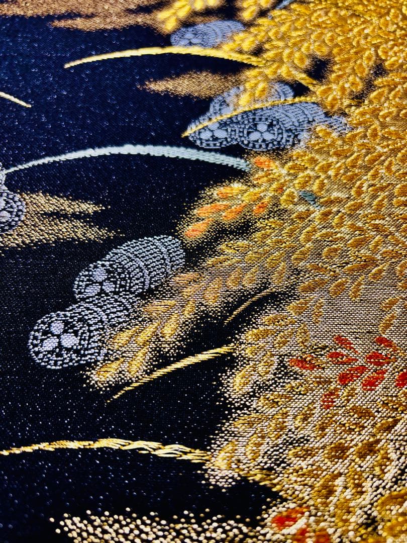 【超美品】袋帯 六通 黄金織綴れ 米百俵 本金プラチナ 青木兄弟 風水帯 柔ない