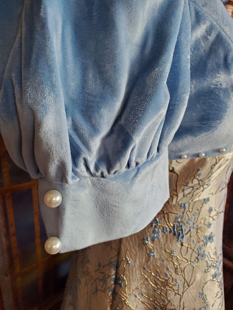 L～XL【新品インポートセレクト】ベロア×金糸混ジャガードパールクラシックドレス