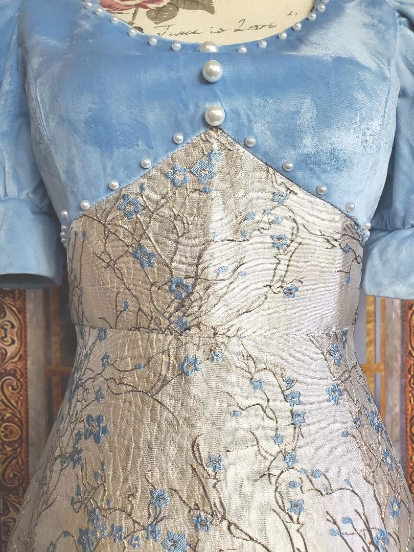 L～XL【新品インポートセレクト】ベロア×金糸混ジャガードパールクラシックドレス