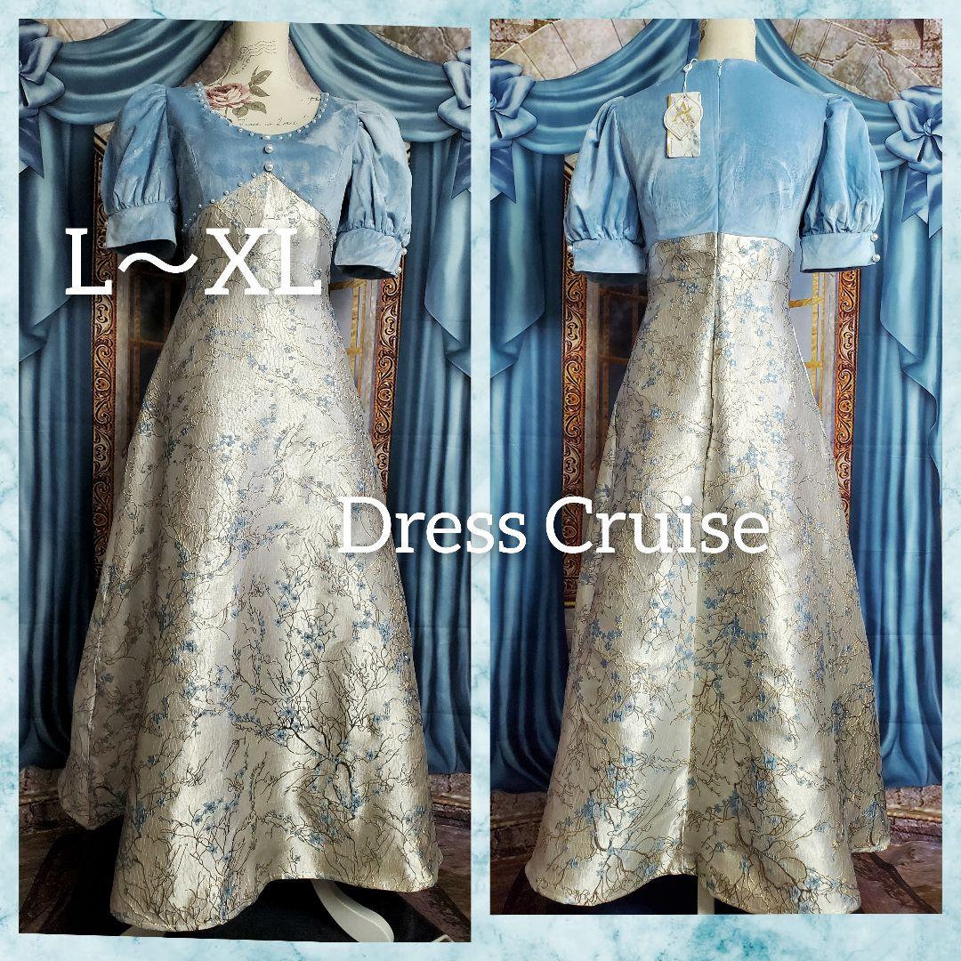 L～XL【新品インポートセレクト】ベロア×金糸混ジャガードパールクラシックドレス