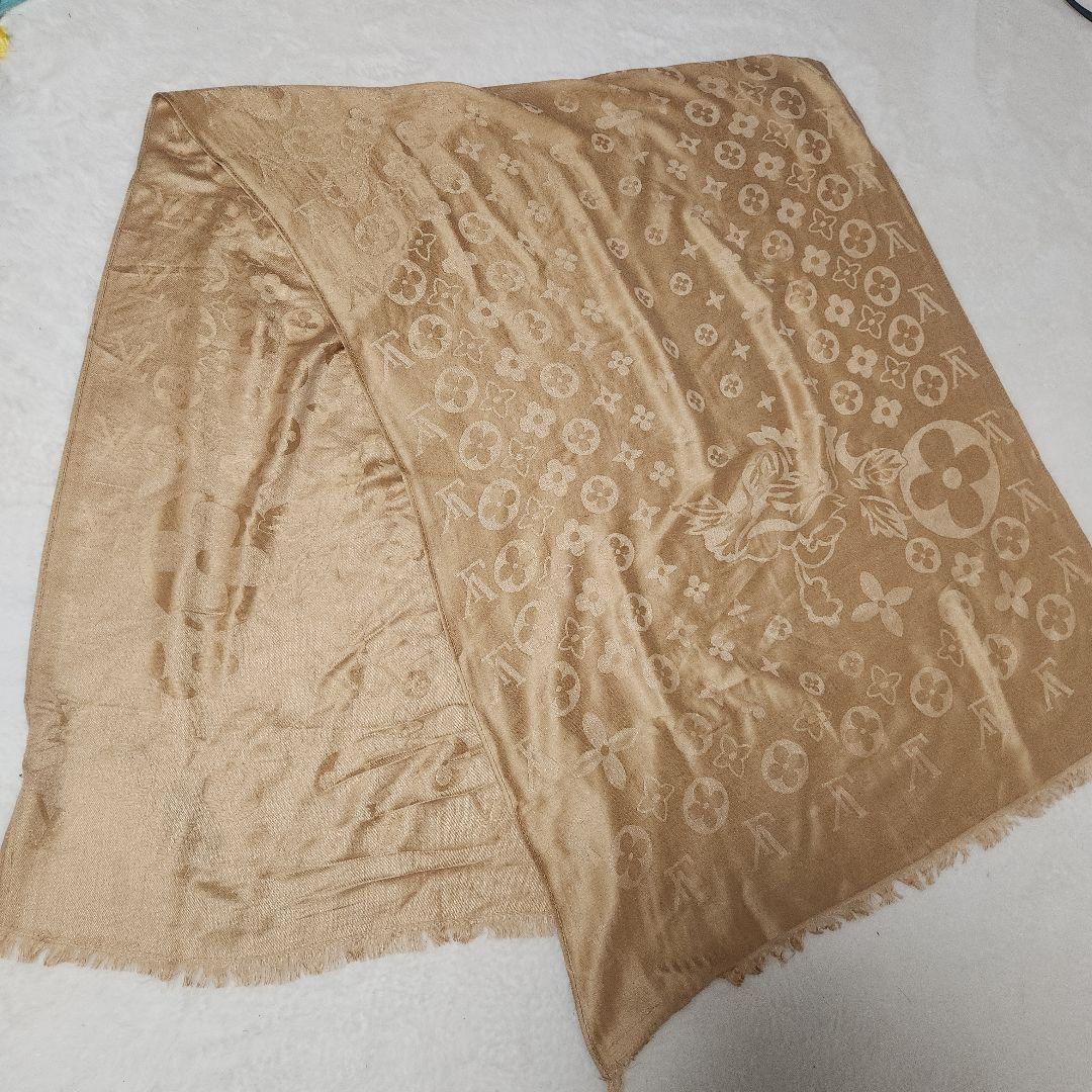 ルイヴィトン　モノグラム　ストール　大判　ウール　シャンパンゴールド