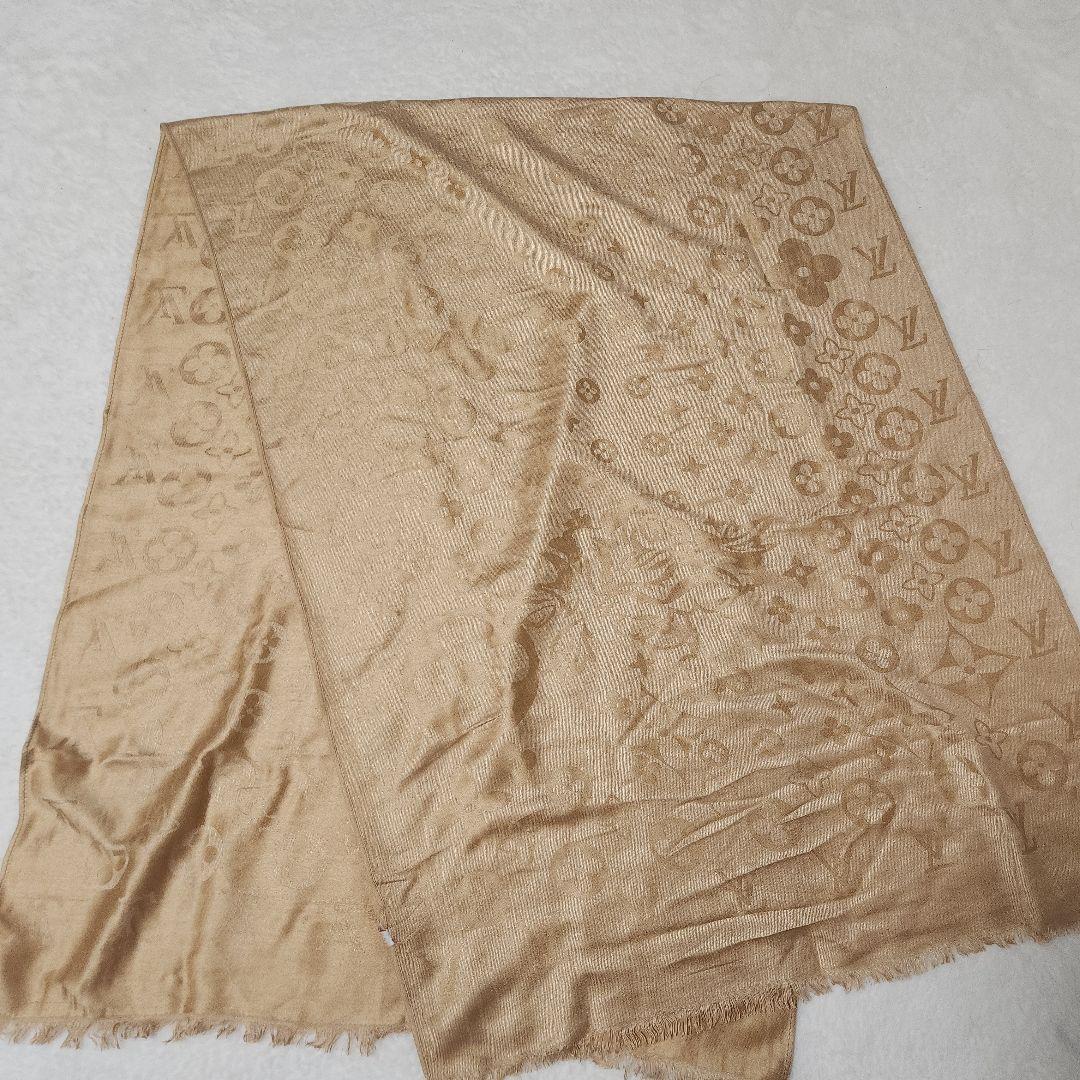 ルイヴィトン　モノグラム　ストール　大判　ウール　シャンパンゴールド