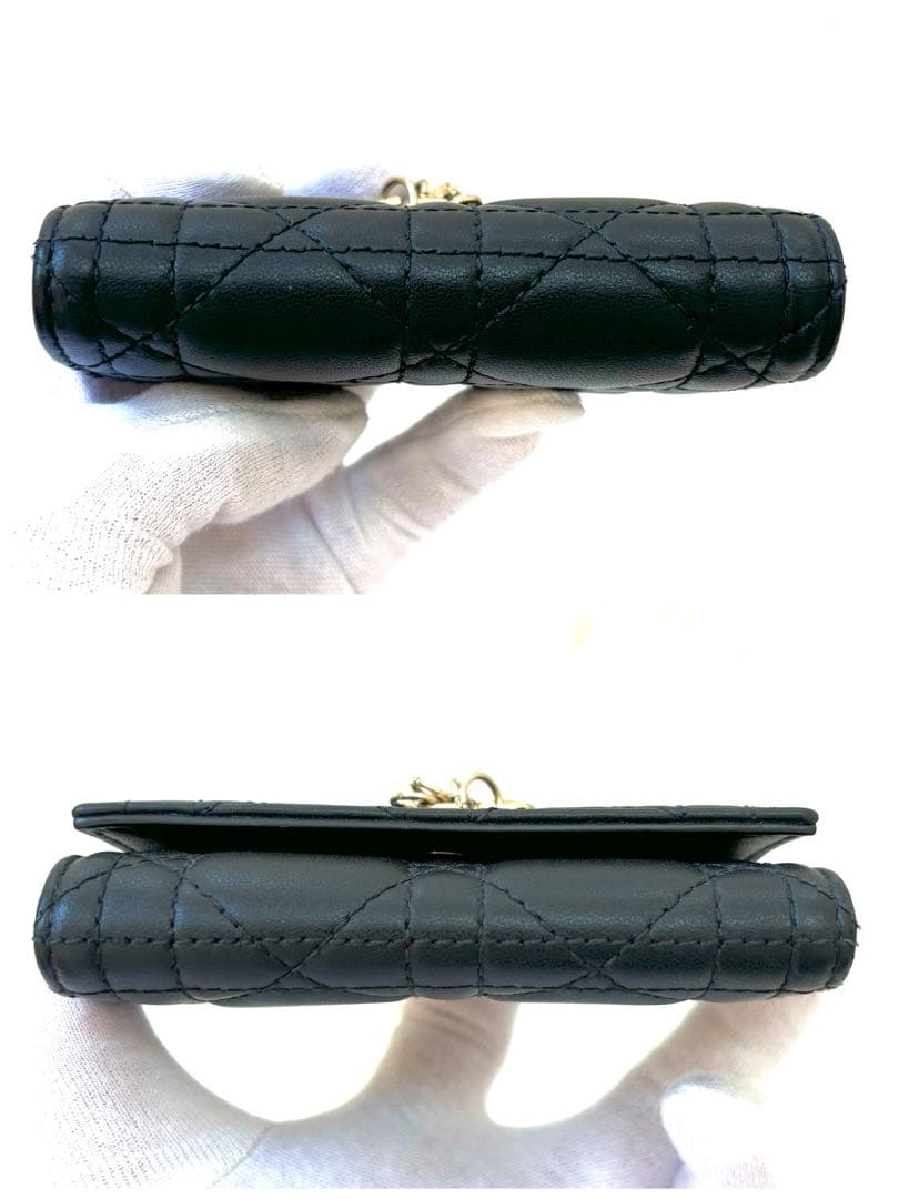 極美品 DIOR 4連キーケース カナージュ キルティング ゴールド レザー 黒