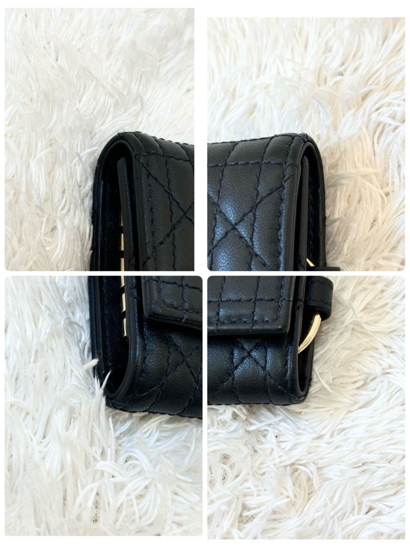 極美品 DIOR 4連キーケース カナージュ キルティング ゴールド レザー 黒