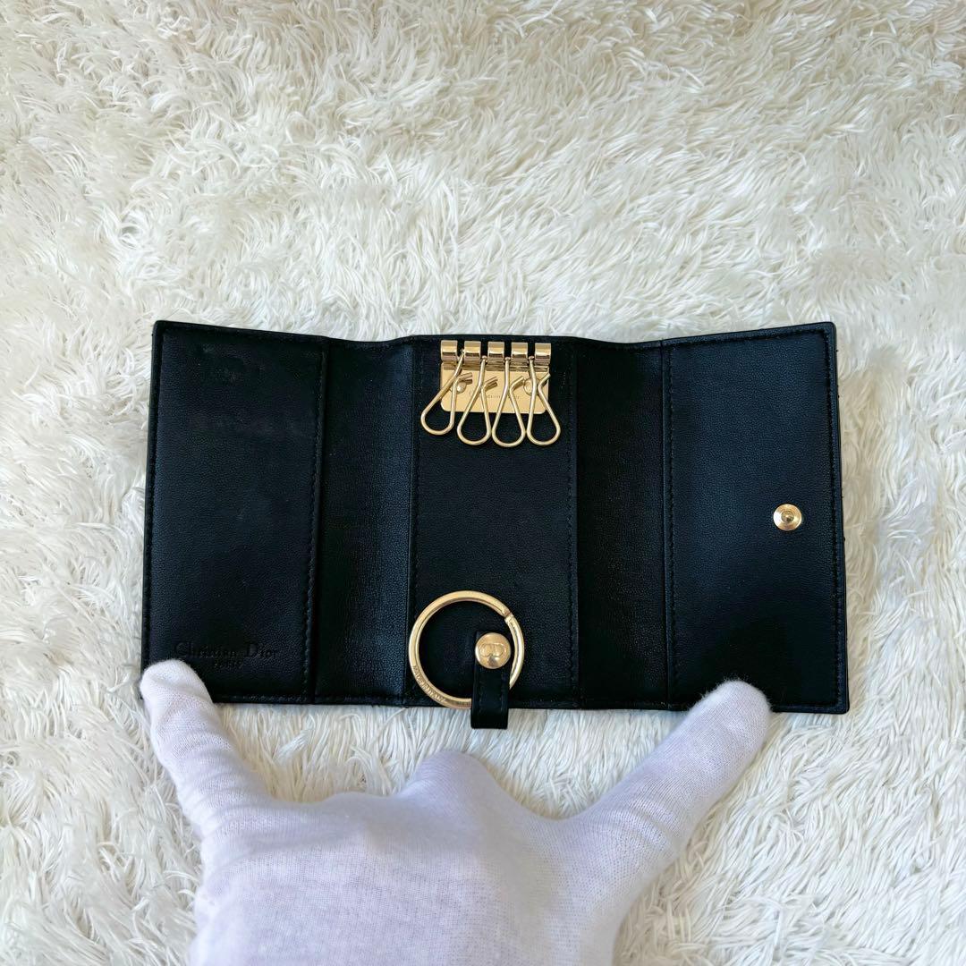 極美品 DIOR 4連キーケース カナージュ キルティング ゴールド レザー 黒