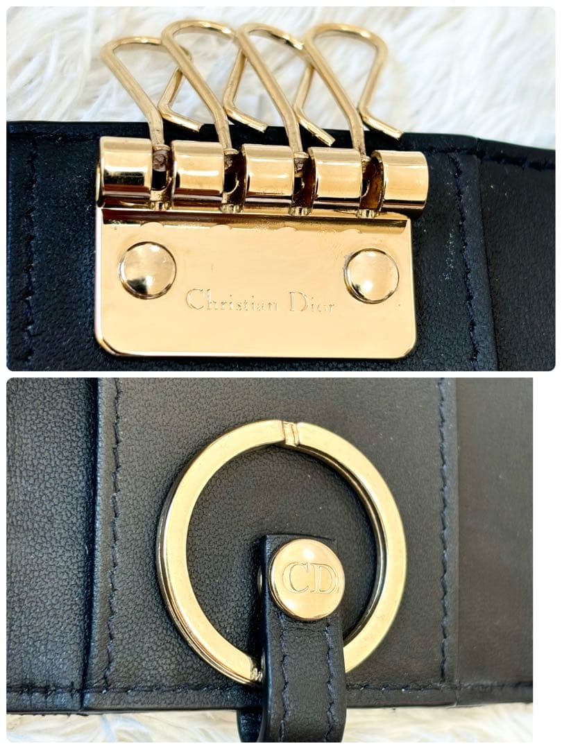極美品 DIOR 4連キーケース カナージュ キルティング ゴールド レザー 黒