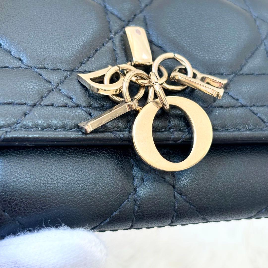 極美品 DIOR 4連キーケース カナージュ キルティング ゴールド レザー 黒