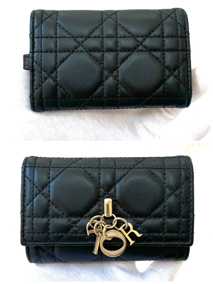 極美品 DIOR 4連キーケース カナージュ キルティング ゴールド レザー 黒
