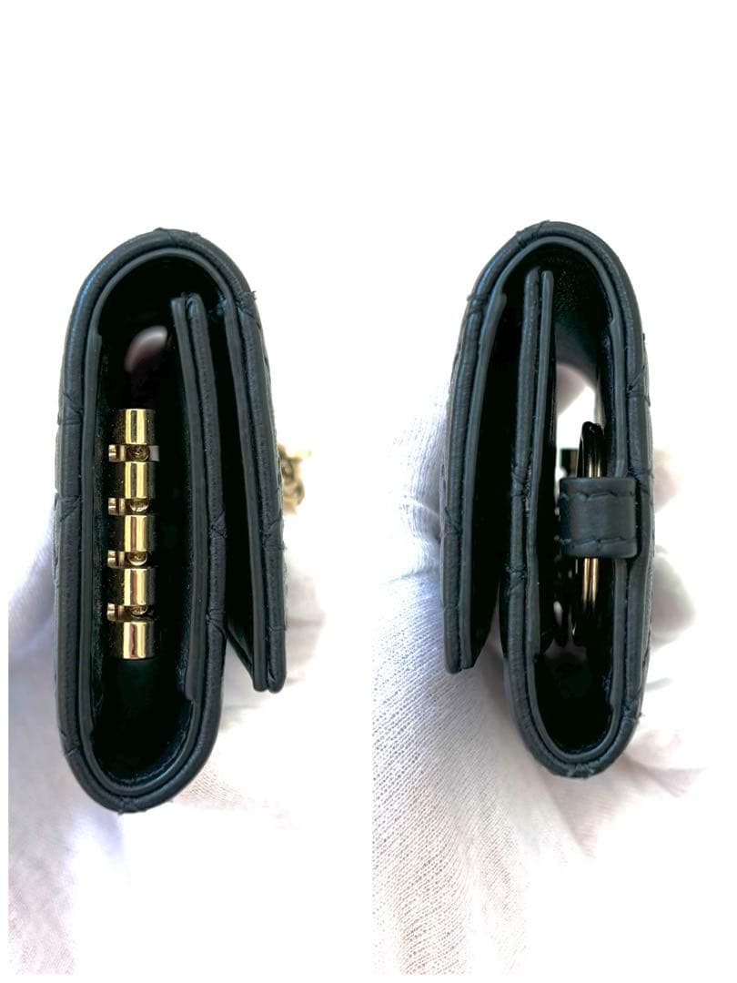 極美品 DIOR 4連キーケース カナージュ キルティング ゴールド レザー 黒