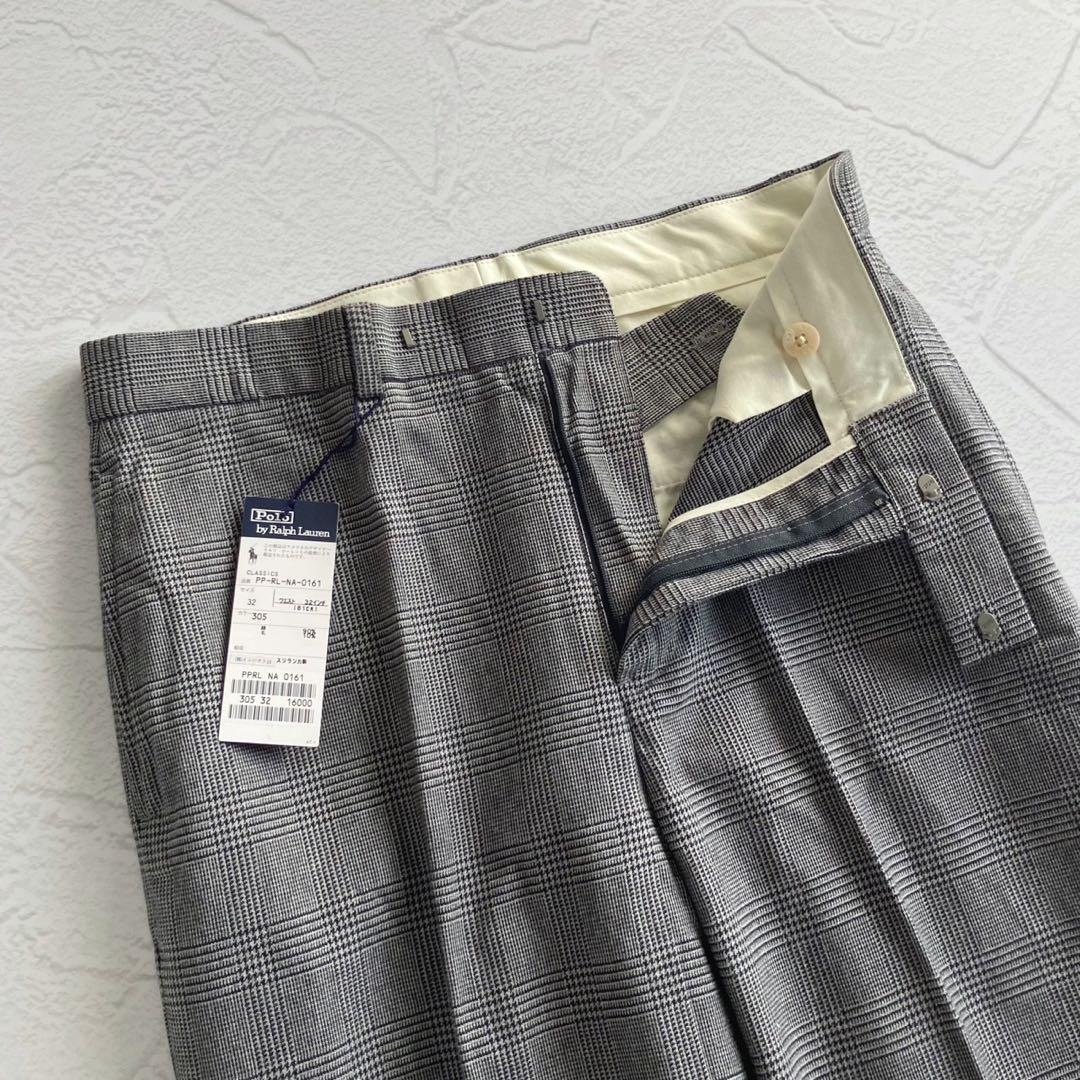 【新品未使用】ポロラルフローレン グレンチェック コットン ウール スラックス
