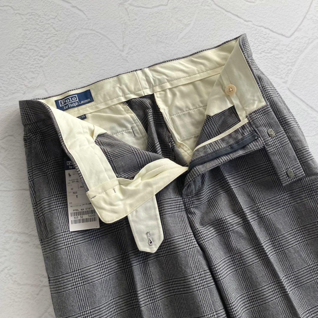 【新品未使用】ポロラルフローレン グレンチェック コットン ウール スラックス