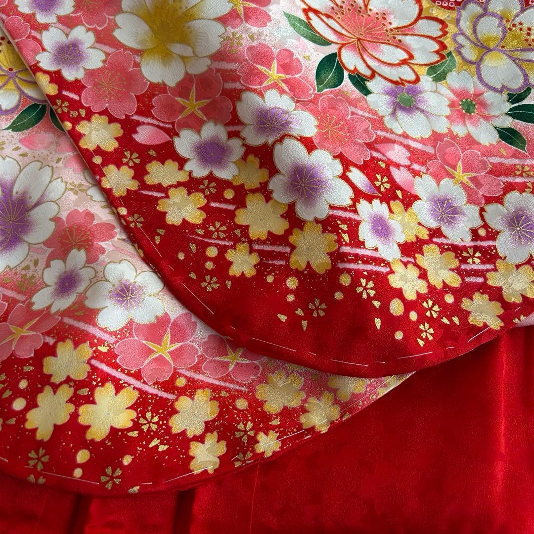 七五三 3歳 着物 被布 絹 三歳 赤 ピンク 753 巾着 女の子着物 子供