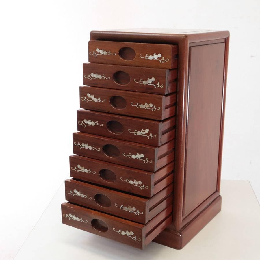 高級銘木 唐木 花梨無垢 螺鈿細工 サイドチェスト 8杯 小箪笥 H60cm