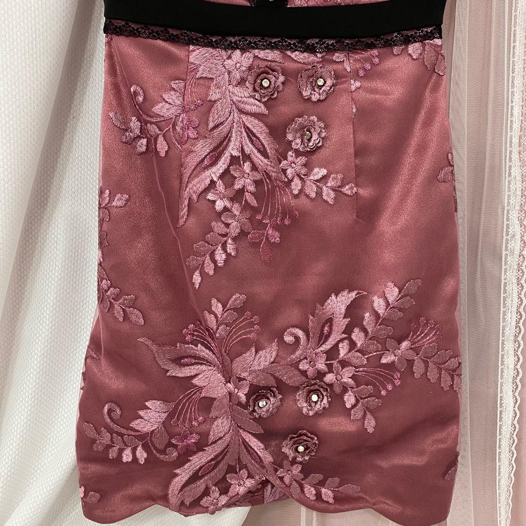 ローブドフルール　ピンク　花柄　リボン　キャバドレス ワンピース　ローズピンク