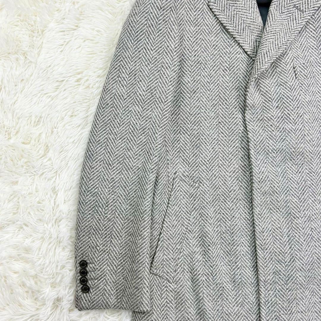 美品　アクアスキュータム　チェスターコート　ヘリンボーン　ウール　グレー系　38