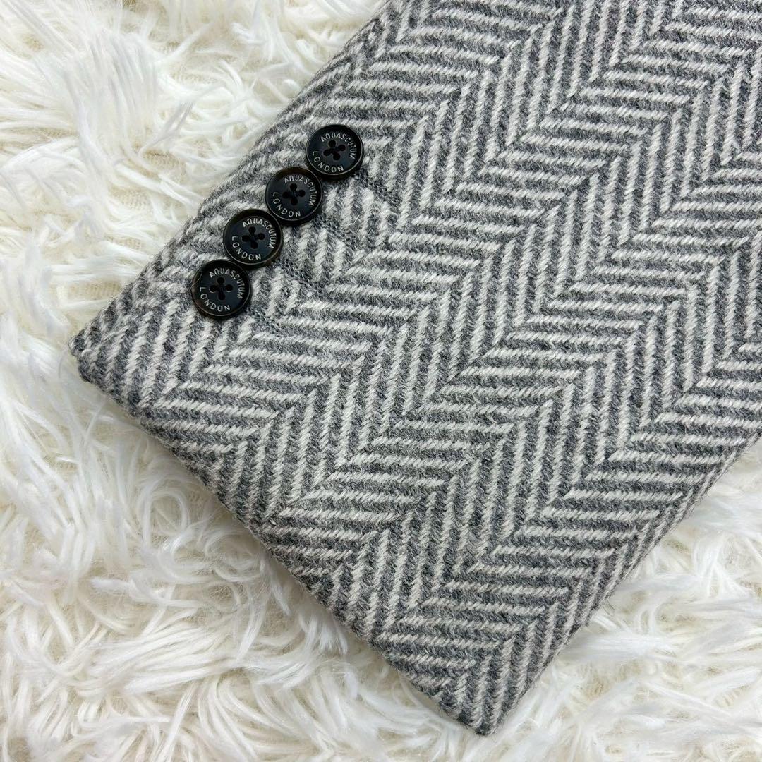 美品　アクアスキュータム　チェスターコート　ヘリンボーン　ウール　グレー系　38